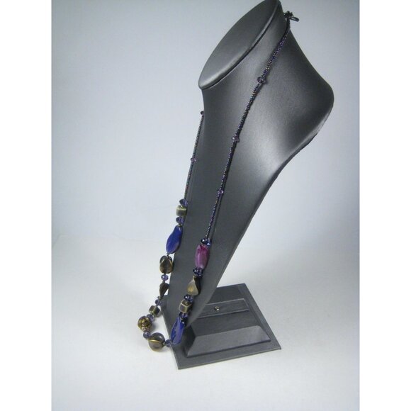 Colorful Plastic Beaded Necklace Large Beads 35 in Strand Unique Asymmetrical - Picture 9 of 11